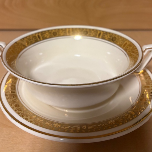 TWO Burleigh Ware Zenith Cream Bouillon Soup Bowls with Saucers - Picture 1 of 6